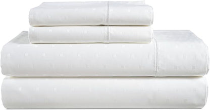 100% Egyptian Cotton Sheet Set Queen Size – Silky Sateen Weave Queen Sheet Set for Winter Sleep Comfort, 15" Snug Fit Deep Pocket, Breathable Hotel-Quality Soft Luxury You Can Feel - Swiss Dot White