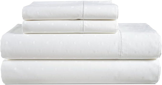 100% Egyptian Cotton Sheet Set Queen Size – Silky Sateen Weave Queen Sheet Set for Winter Sleep Comfort, 15" Snug Fit Deep Pocket, Breathable Hotel-Quality Soft Luxury You Can Feel - Swiss Dot White