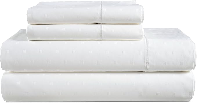 100% Egyptian Cotton Bed Sheets King Size – Silky Sateen Weave for All Season Comfort, Snug Fit 15" Deep Pocket, OEKO-TEX Certified, Fade Resistant, Durable Hotel Comfort at Home -Swiss Dot White