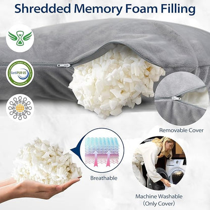 HOMCA Body Pillows for Adults with Shredded Memory Foam, 65 inches Long Side Sleeper Pillow Full Body Pregnancy Pillows for Sleeping with Washable Pillowcase for Back, Hip, Knee, and Leg Relief