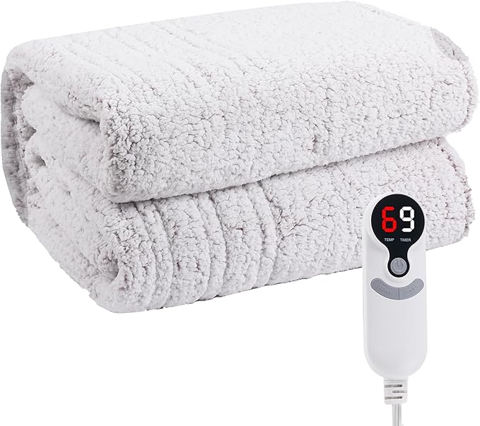Electric Heated Blanket Full Size 72"×84" with 6 Heating Levels & 10Hs Auto Off, Heating Blanket Double Sided Sherpa, Fast Heating, Machine Washable for Christmas Gift - Light Gradient Purple