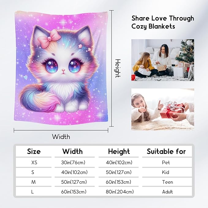 Girls Blanket - Cat Blankets for Kids Toddler - Gifts for Cat Lovers - Plush Cozy Cute Samll Throws(30"x40")