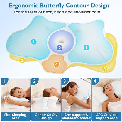 2Pcs Cervical Pillow for Neck Pain Relief, Neck Pillow for Sleeping Side Sleeper Ergonomic Memory Foam Support Pillows Back Sleepers for Sleeping,Machine Washable Pillowcase White