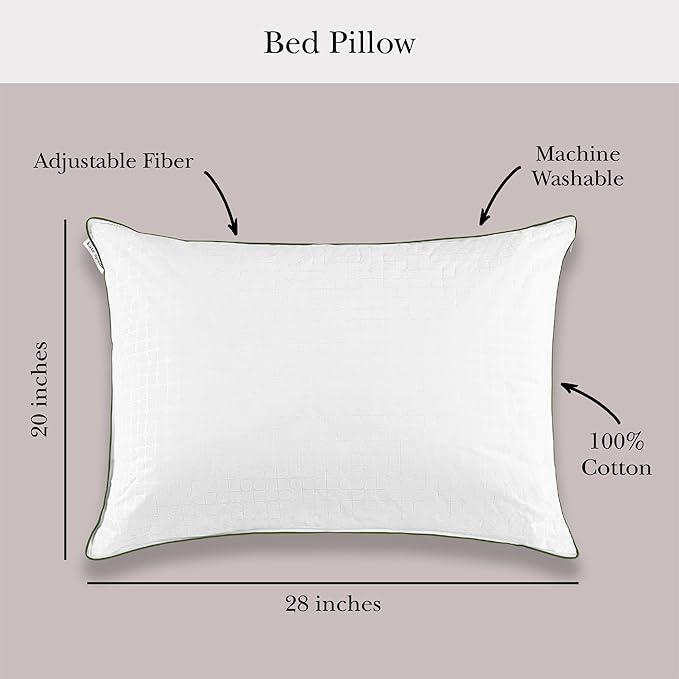 Kate Spade New York Firm/Extra Firm Pillow 20" x 28", Adjustable Down Alternative Pillow with 2" Gusset for Maximum Loft, Best for Back or Side Sleepers, Queen, White