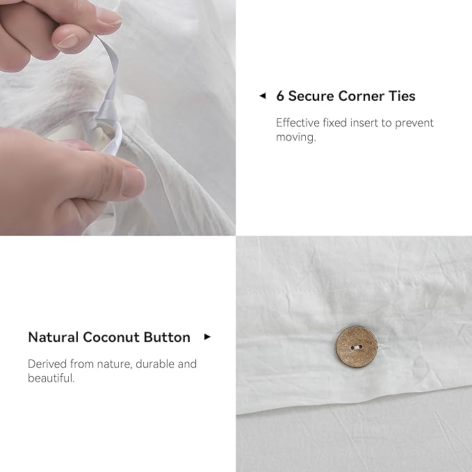 JELLYMONI Cotton Duvet Cover Oversized Queen Size - Bright White Comforter Cover with Button 100% Washed Cotton 3PCS Breathable Soft Solid Bedding Set Duvet Cover 98×98in & 2 Pillowcases (NO Insert)