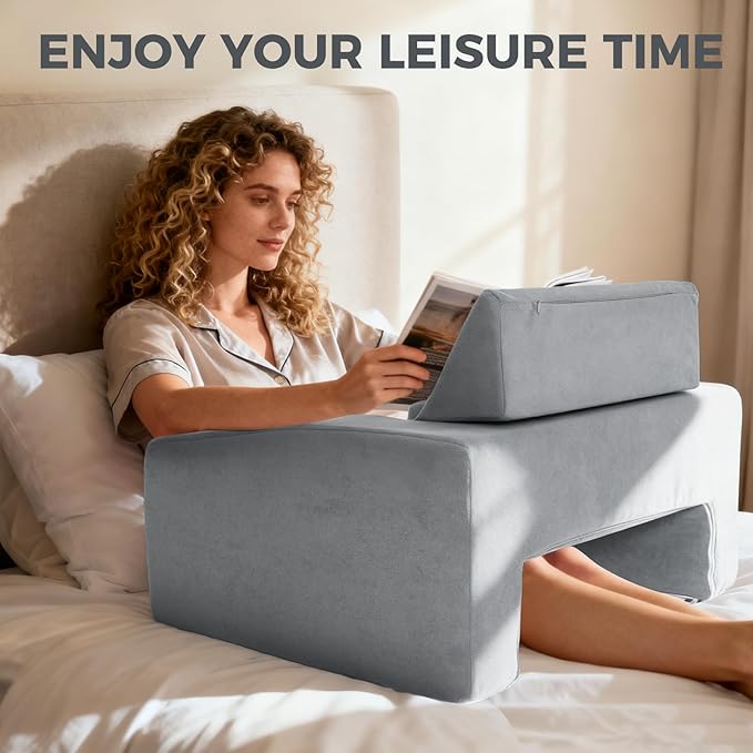 Reading Pillow for Gaming Lap Desk Pillow for Laptop with Cup Holder Pocket Foldable Memory Foam Bed Desk for Reading Working Crocheting Gaming Arm Rest on Bed/Sofa/Floor/Couch/Car(grey foldable)