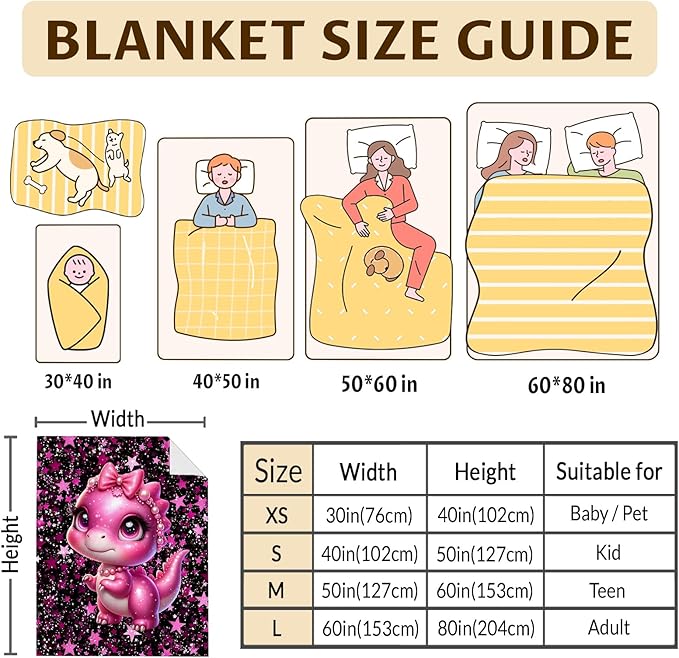Dinosaur Blanket, Kids Blankets for Girls1-3, Gift for Dinosaur Lovers, Cute 40 x 30 Inches Cozy Flannel Throws for Bed Living Room Decor