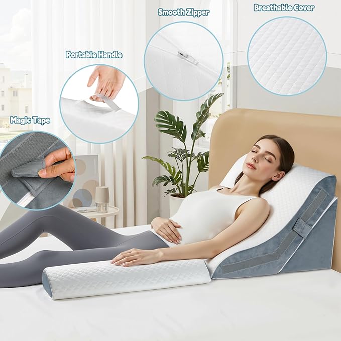 3PCS Wedge Pillow for Sleeping, 15-in-1 Orthopedic Bed Pillow Wedge Set Adjustable Memory Foam Wedge Pillow for After Surgery, Acid Reflux, Snoring, Back Pain Relief