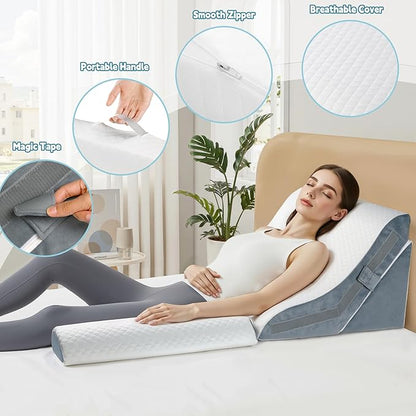 3PCS Wedge Pillow for Sleeping, 15-in-1 Orthopedic Bed Pillow Wedge Set Adjustable Memory Foam Wedge Pillow for After Surgery, Acid Reflux, Snoring, Back Pain Relief