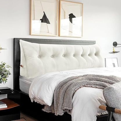 Headboard Wedge Pillow Large Bolster Triangle Reading Pillow King Size Bed Rest Back Support Pillow for Sitting up in Bed Daybed Couch Backrest Cushion Velvet Off-White