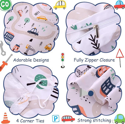JSD Kids Duvet Cover Set Queen Size, 3 Piece Cars Printed Microfiber Comforter Cover with Pillow Sham Zipper Closure, Comforter Not Included
