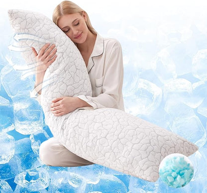 Cooling Body Pillow for Adults, Shredded Memory Foam Full Body Pillow with Adjustable Loft & Removable Washable Cover, Long Bed Pillow for Side Sleepers, Back Pain Relief (20x54 Inches)