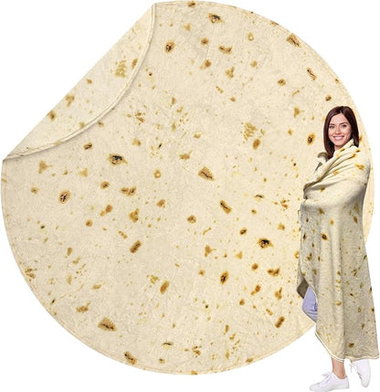 HDFK Tortilla Blanket Adult Size 71 inches for Kids Beige Yellow Double Sided Throw Taco Realistic Food Blankets Lightweight Flannel Fleece White Elephant Funny Gifts for Women Cozy Soft Novelty Teens