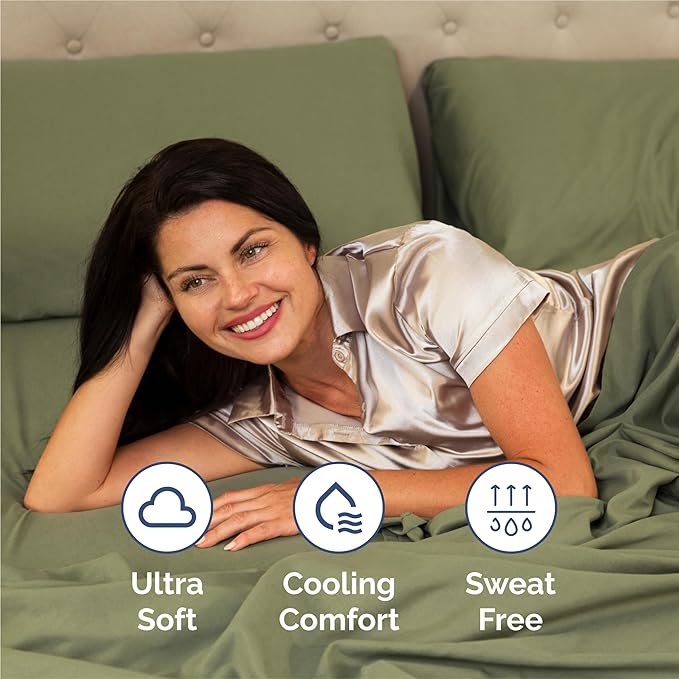Split King Bed Sheet Set - 7 Piece Split King Bed Sheet Set - Soft Hotel Luxury Bedding - Cooling, Comfy & Breathable - 1 Flat & 1 Fitted & 4 Pillowcases w/ Deep Pockets - Wrinkle Free - Sage Green