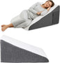 Wedge Pillow for Sleeping – Memory Foam Bed Wedge for Acid Reflux, Snoring, Back & Leg Elevation, Post-Surgery Recovery – Ergonomic Triangle Pillow with Removable White & Grey Washable Cover