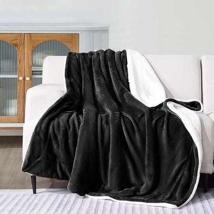 IR Imperial Rooms Sherpa Blankets Queen Size - Thick and Warm Black Blankets for Winter, Reversible Soft and Fuzzy Fluffy Queen Size Blanket for Bed, 90x90 Inches