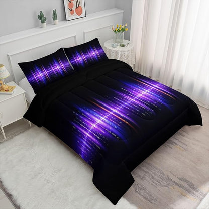 Geometric Stripes Comforter Set Purple Gradient Lines Printed Bedding Set with 1 Comforter and 2 Pillowcases for Boys and Girls Bedroom All Season(Line Twin)