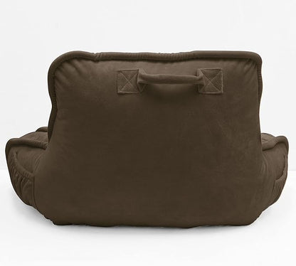 Super Soft Velvety Backrest Reading Bed Rest Pillow with Arms and Pockets 18" H for Sitting in Bed Couch Sofa, Back Support Wedge Cushion with Removable Cover, 20" x 18" x17", Coffee Brown