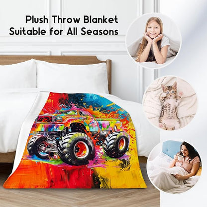 Kids Blanket - Truck Blankets for Boys Toddler - 30x40 Inches Soft Flannel Throw Gifts for Couch, Sofa