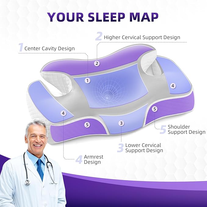 Cervical Neck Pillow，Ergonomic Memory Foam Pillows for Neck and Shoulder Pain Relief,Adjustable Contour Neck Support Bed Pillow for Side Back Stomach Sleepers-Women Men Gift(Ash Grey)