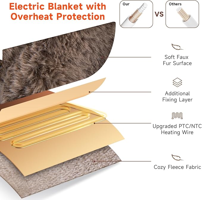 Heated Blanket Electric Queen- 84"x90" Soft Thick Bubble Electric Blanket for Sofa with 5 Heat Levels & 10 Hours Auto-Off Overheat Protection, Warm Cozy Gifts, Beige