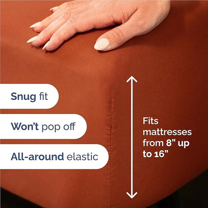 Full 6 Piece Sheet Set - Comfy Breathable & Cooling - Ultra-Soft Hotel Luxury Bedding Set with 8-16 Inch Deep Pockets - 1 Flat & 1 Fitted Sheet & 4 Pillowcases - Wrinkle Free & Easy Care - Terracotta