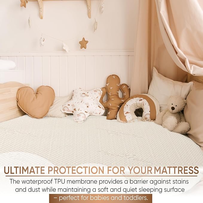 Luxury Organic Waterproof Crib Mattress Pad - Skin Friendly, Waterproof, Breathable & Absorbent Crib Mattress Protector - Premium 380GSM for Baby and Toddler Beds - Fitted for Standard Baby Crib Size