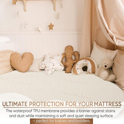 Luxury Organic Waterproof Crib Mattress Pad - Skin Friendly, Waterproof, Breathable & Absorbent Crib Mattress Protector - Premium 380GSM for Baby and Toddler Beds - Fitted for Standard Baby Crib Size