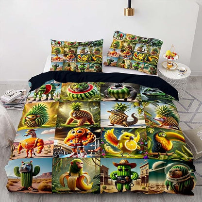 Italian Brainrot Bedding Duvet Cover Set,Funny Fusion AnimalsTwin Full Queen King Comforter Cover Bedding Set for Kids Boys Bed Decor Gifts ﻿ (Color 7,King (104" x 90"))