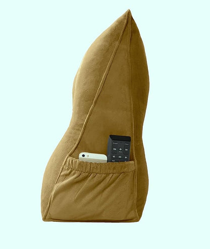Triangular Reading Bed Rest Pillow Large Bolster Cushion Headboard Backrest Wedge Pillow with Removable Cover and Two Large Side Pockets (Golden Brown, Twin: 39 x 8 x 20 inches)