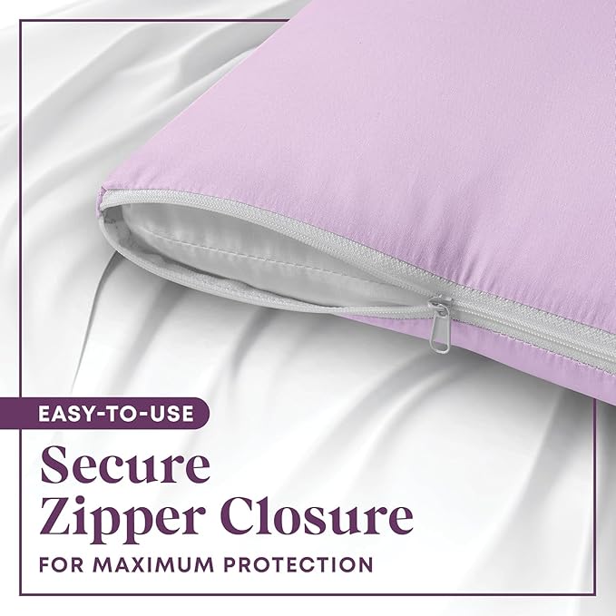 CirclesHome Wedge Pillow Cover 100% Cotton, Zippered Wedge Pillow Case Protector, Soft, Hypoallergenic & Breathable -Lavender, (24Wx25Lx12)