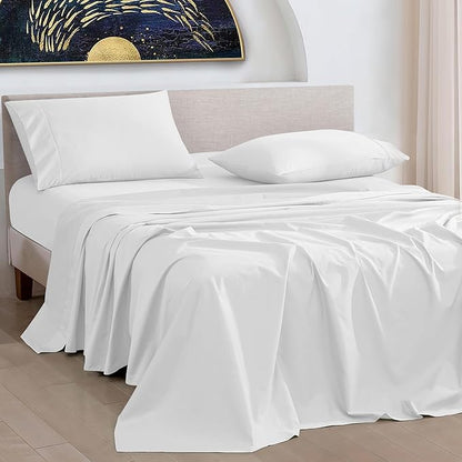 URBANHUT 1000 Thread Count Queen Sheet Set, Egyptian Cotton Sheets Queen Size, Hotel-Style Luxury Bedsheets, Fits up to 16" Deep Pocket Mattress, 4 Pc Soft & Breathable, Sateen Weave - White