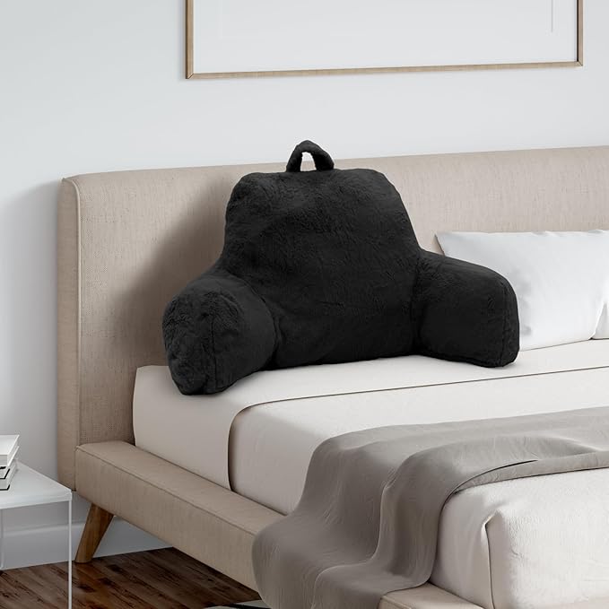 Reading Pillow for Sitting in Bed Adult, Standard Reading Pillow with Memory Foam, Back Pillow for Bed Sitting Up with Extend Arms, Black