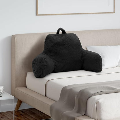 Reading Pillow for Sitting in Bed Adult, Standard Reading Pillow with Memory Foam, Back Pillow for Bed Sitting Up with Extend Arms, Black