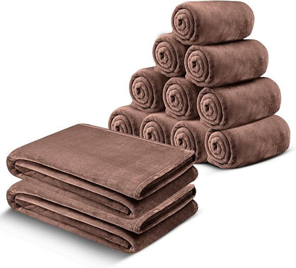IR Imperial Rooms Fleece Blanket 12 Pack Twin Size 60 x 80 Inches - Super Soft Fluffy Throw Blanket for Sofa and Bed - Warm and Cozy Lightweight 400 GSM Microfiber Bed Throws Blankets (Twin, Coffee)