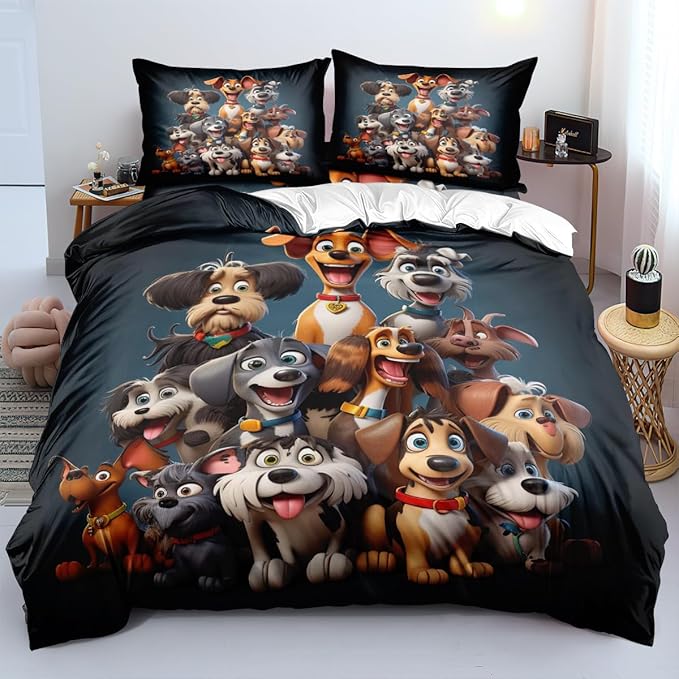 King Size Duvet Cover Dogs Bedding Sets Cute Kids Comforter Cover Sets for Boys Girls Animals Beding Cover Set,Includ 1 Duvet Cover and 2 Pillow Shams