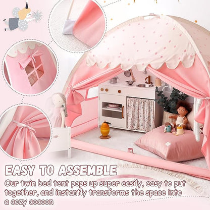 Sherilyn Twin Bed Canopy Tent Toddler, Kids Bed Canopy Indoor on Bed Privacy Space Playhouse Sleeping Blackout Twin Size Tents Bunk Bed Tent for Girl Birthday House Gift, Pink Polka Dot