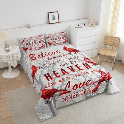 Feelyou Cardinal Bird Comforter Set Full Size Farmhouse Red Birds Bedding Set for Girls Boys Women Men Tree Branches Decor Comforter Nature Comforter with 2 Pillow Case
