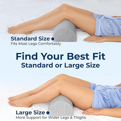 5 STARS UNITED Knee Pillow for Back Sleeping – Cooling Cover - Memory Foam Cushion for Sciatica Pain Relief – Under Leg Support for Sleeping on Back – Large Half Moon Bolster for Bed, Arctic Gray