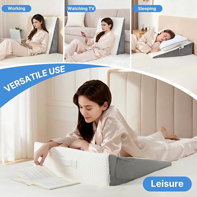 Vekkia 24" x 24" x 7.5" Bed Wedge Pillow for Sleeping – Triangle Pillow for Sleep Apnea, Acid Reflux, Snoring & Back Support, Washable Cover