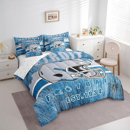 Erosebridal Classic Football Bedding Set Full Football Bed in A Bag for Boys Men Women Sports Helmet Bed Set Rugby Sports Decor Comforter Sets with Sheets 7 Pieces