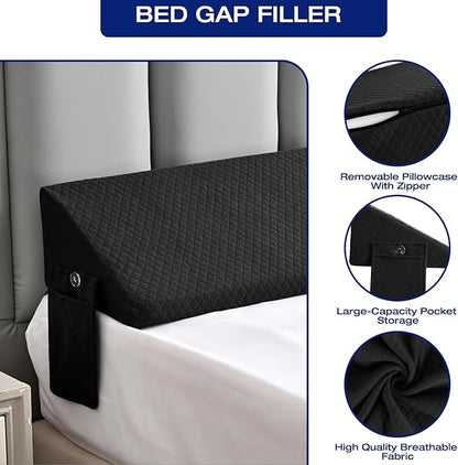 Full Bed Wedge Pillow for Headboard Triangle Pillow Wedge for Headboard Gap Filler Bed Accessories Mattress Gap Filler for Bed Stuff Home Decor Black Incline Angled Pillows
