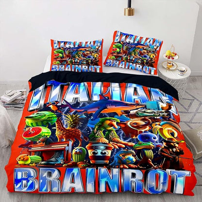 Italian Brainrot Bedding Duvet Cover Set,Funny Fusion AnimalsTwin Full Queen King Comforter Cover Bedding Set for Kids Boys Bed Decor Gifts ﻿ (Color 2,King (104" x 90"))