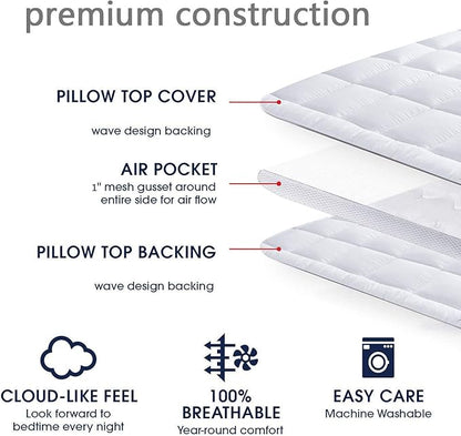 Mattress Topper Twin & Mattress Pad Protector - Quality Plush Luxury Down Alternative Pillow Top - 2inch Extra Thick Mattress Cover(39"x75")