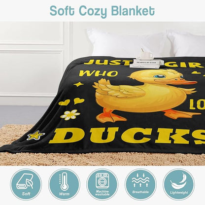 Duck Lover Blanket, Just A Girl Who Loves Ducks Blanket, Soft Warm Cozy Fleece Throw, Gifts for Girls Women Kids, 40"x50", Black