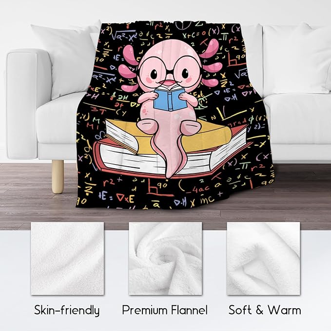 Axolotl Blanket - Reading Blankets for Toddler/Kids/Teens - 50x60 Inch Soft Flannel Daughter Gifts Throw for Bedroom Couch Office