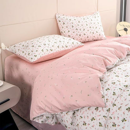 Duvet Cover King Floral 100% Brushed Microfiber 3 Pieces Fresh Chic Garden Style Pink Botanical Flower Printed Pattern King Floral Duvet Cover with Zipper Closure