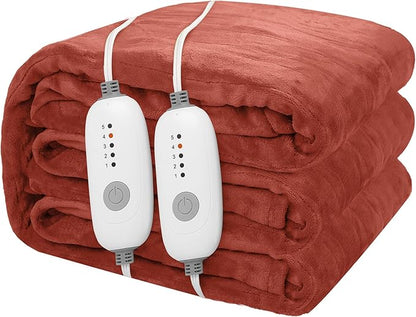 Electric Heated Blanket 84"x90" Queen Size Flannel Heated Blanket, Cozy & Warm for All Night, 5 Heat Settings & 10 Hours Auto Off, Machine Washable-Brick Red