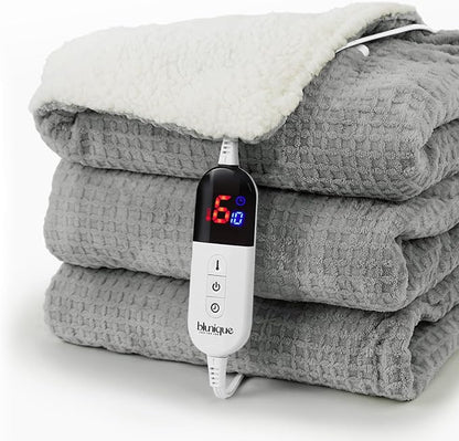 Heated Blanket Electric Blanket Full Waffle,72x84 Inches Sherpa Fleece Fast Heating Blanket 6 Heating Levels & 10 Hours Auto Off ETL Certification, Grey Full