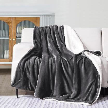 IR Imperial Rooms Sherpa Blankets Queen Size - Thick and Warm Blankets for Winter, Reversible Soft and Fuzzy Fluffy Queen Size Blanket for Bed, Grey, 90x90 Inches